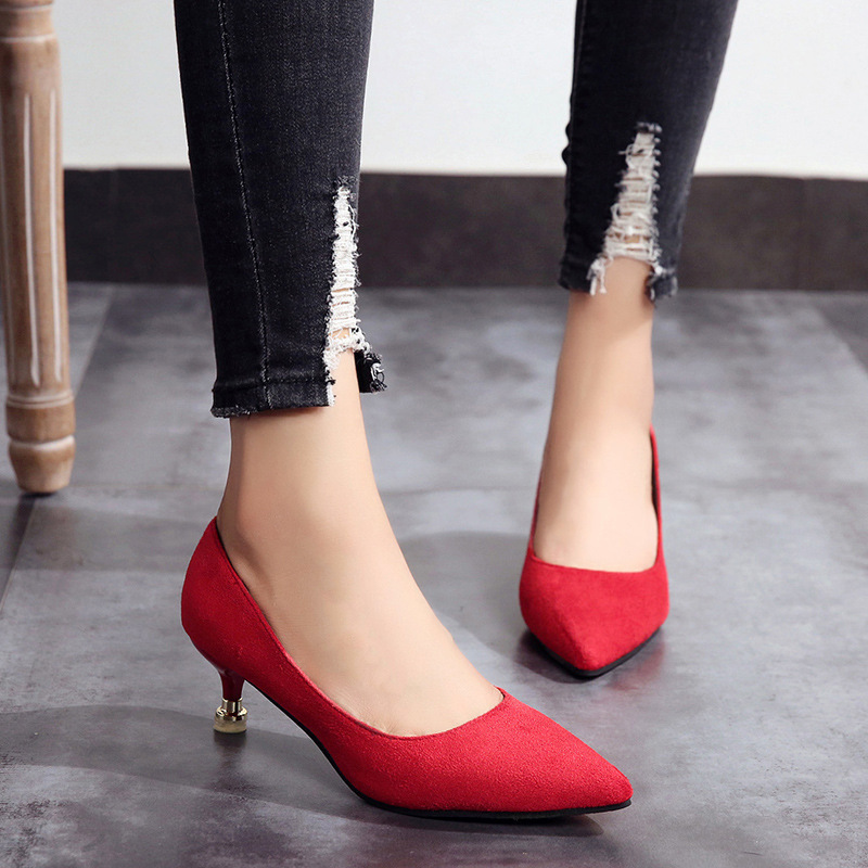 小码313233金属小跟单鞋2025新款尖头矮跟细跟高跟鞋女大码41一43