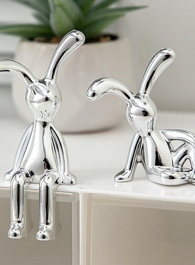 北欧创意兔子工艺品带轻奢点缀UV电镀家用抽纸盒首饰收纳盒摆件