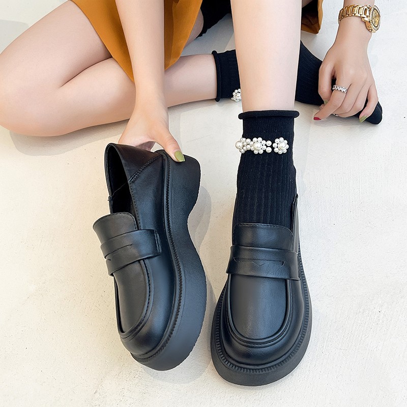 英伦风小皮鞋女平底乐福鞋软底一脚蹬单鞋百搭黑色工作面试制服鞋