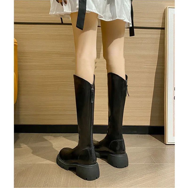 秋冬新款小个子内增高筒靴不过膝瘦瘦靴棕色长靴子女长筒靴骑士