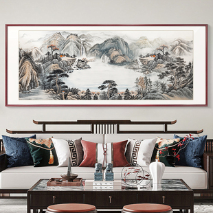 客厅沙发背景墙装饰画办公室墙画聚宝盆会客厅国画新中式靠山画