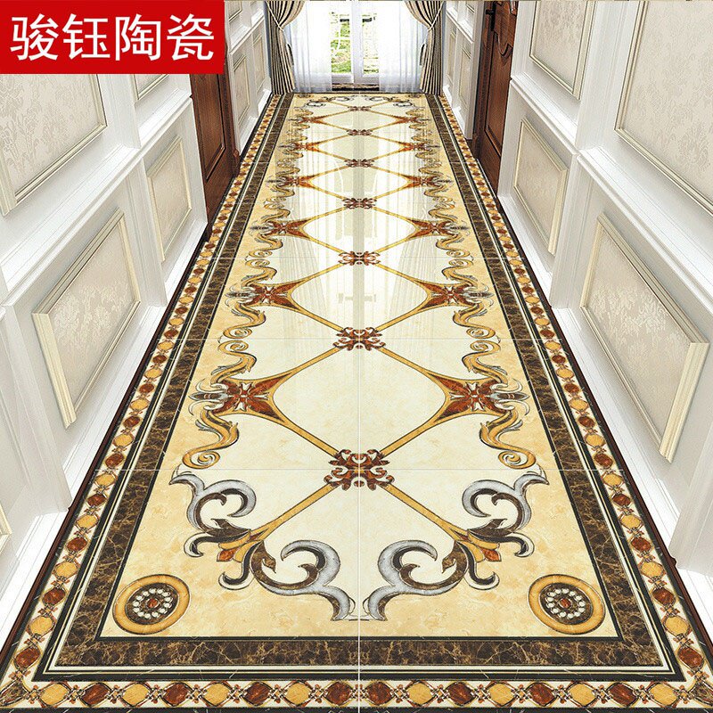 欧式客厅地砖拼花玄q关入f户瓷砖餐厅走廊过道造型地拼图镀金抛晶