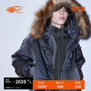 潮流质感毛领棉服拉链外套 新款 BEAMS男装 连帽夹克派克服2025冬季