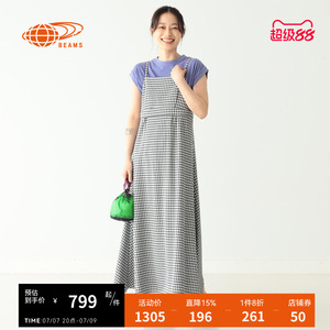 BEAMS BOY 女装新款露背格纹无袖吊带连衣裙时尚流行