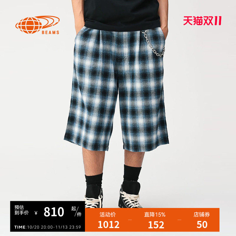 BEAMS格纹七分裤阔腿裤复古文艺