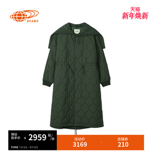新款 BEAMS 连帽棉服大衣2025冬季 中长款 绗缝长外套190097X BOY女装