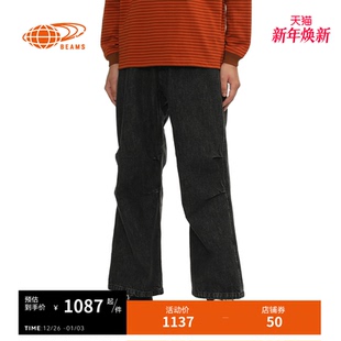 阔腿裤 复古型男褶饰直筒裤 牛仔裤 新款 P5F1082P 2025冬季 BEAMS男装