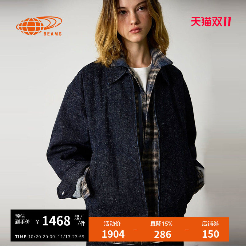 BEAMS翻领拉链牛仔夹克简约潮男