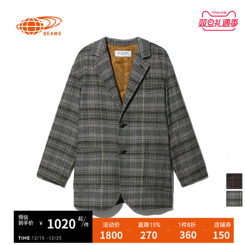 格纹西装Beams羊毛复古