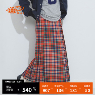 格纹半身裙2024秋冬季 BEAMSBOY女装 复古学院风中长裙270051XL