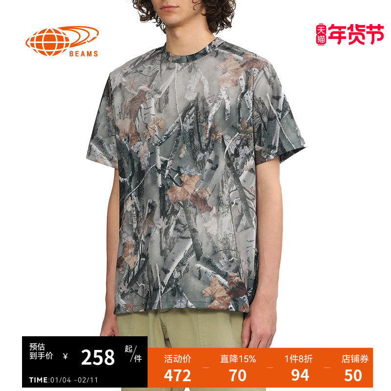 BEAMS男装圆领短袖T恤2025冬季新款潮流休闲上衣半袖040160XM