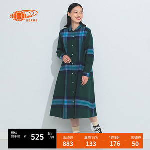 BEAMS BOY女装格纹长袖宽松连衣裙新款气质大方260101XL
