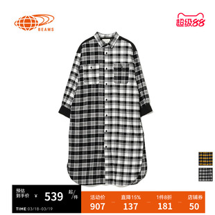 BEAMS BOY 女装连衣裙2023春季新品法兰绒拼接衬衫洋装格纹中长裙