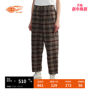 长裤 BEAMS 复古文艺感格子直筒裤 宽松格纹休闲裤 230020XL BOY女装