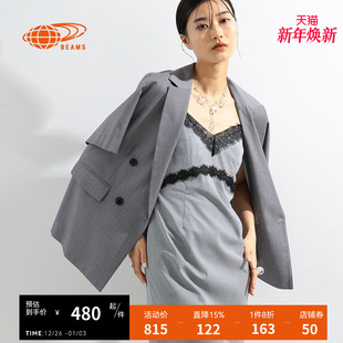 BEAMS女装 新款 短袖 夹克2024冬季 简约通勤条纹西服外套 西装 RAY