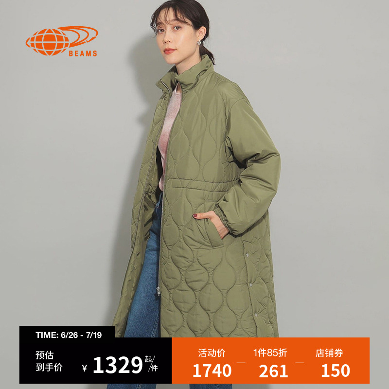 RAY BEAMS女装中长款绗缝大衣2024冬季新款时尚日系棉服长外套