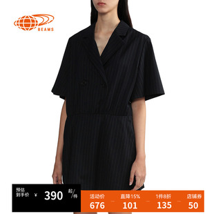 BEAMS女装2025冬季新品连衣裙V领短袖商务通勤时尚修身裙260482XL