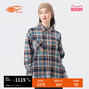BEAMS BOY女装长袖格纹衬衫2025冬季新款复古文艺格子上衣110484X