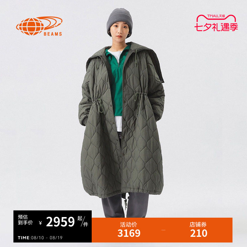 BEAMSBOY中长款连帽棉服大衣