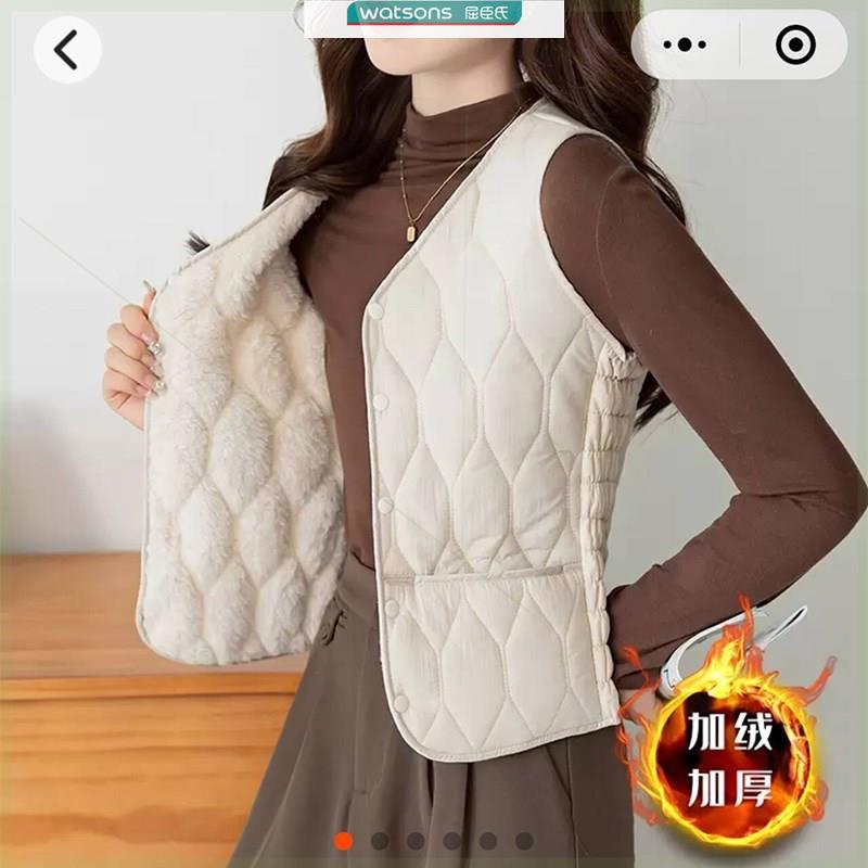 玉斯女装秋冬女士加绒加厚马甲一体棉减龄妈妈装坎肩棉服保暖背心
