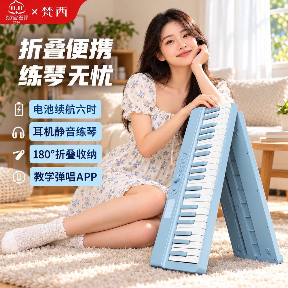 梵西X5磁吸折叠电钢琴88键便携式初学家用入门练习幼师成年电子琴