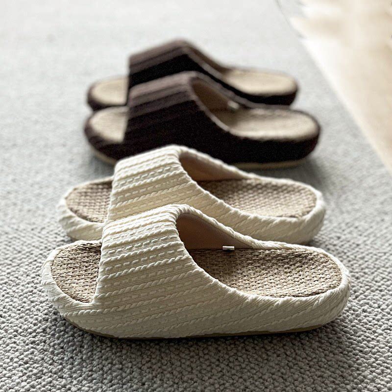 四季家居亚麻拖鞋男女款春夏季日式室内厚底凉拖鞋棉麻防臭木地板