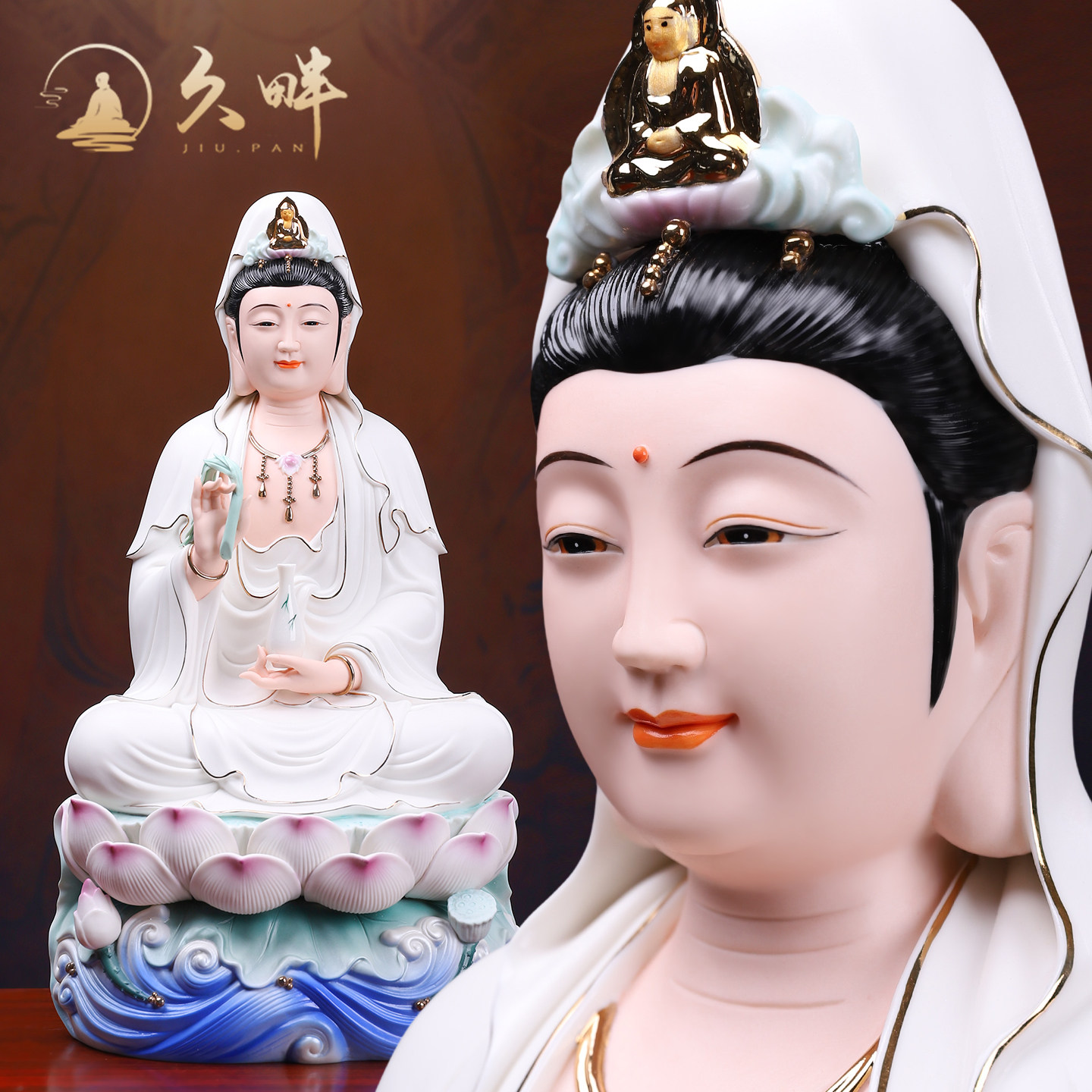 久畔陶瓷观音菩萨佛像家用客厅供奉南海观世音菩萨观音像平安摆件