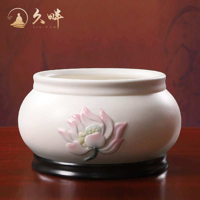 久畔德化陶瓷莲花香炉摆件家用供奉佛前佛具香插炉焚香炉佛具用品