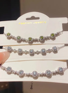 轻奢锆石几何圆形方形手链法式复古个性小众精致高级感时尚手饰女