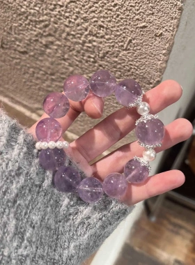 新款人造紫水晶珍珠手链女款薰衣草紫水晶手串送女友闺蜜礼物原创