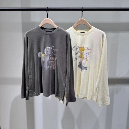 正品长袖T恤2026冬新品新疆长绒棉旧洗玩具印花宽松MBF4TEE012