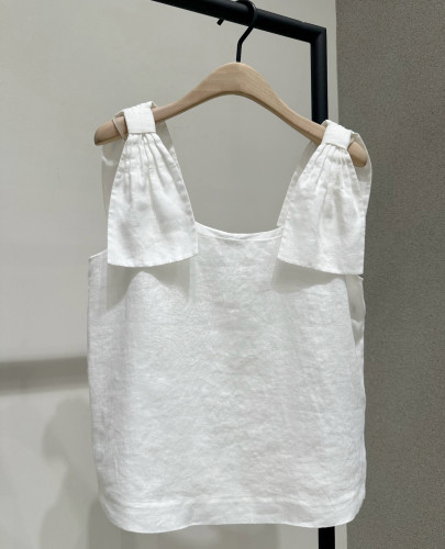 正品2026夏新品法国诺曼底亚麻蝴蝶结背心方领白色上衣MBF2TOP042