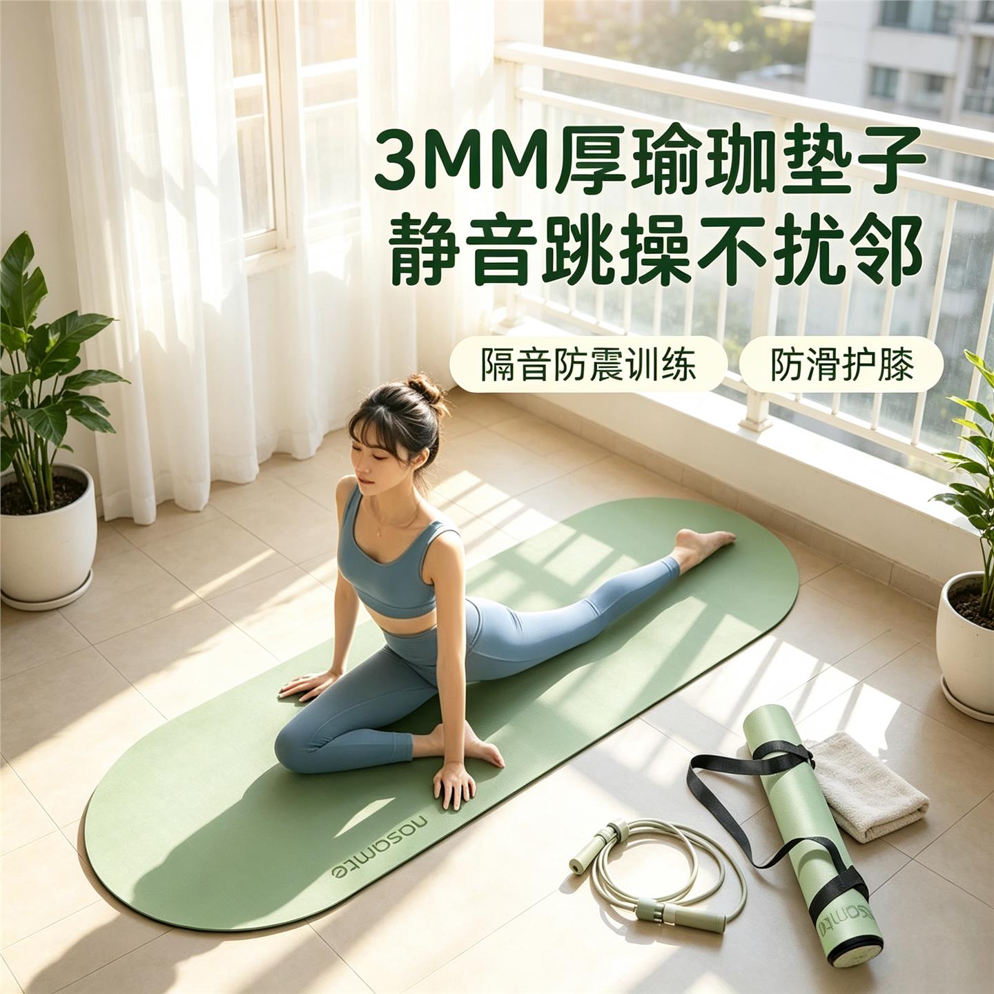 减震垫瑜珈垫子防震加厚静音健身垫隔音专业训练可折叠瑜伽垫跳绳