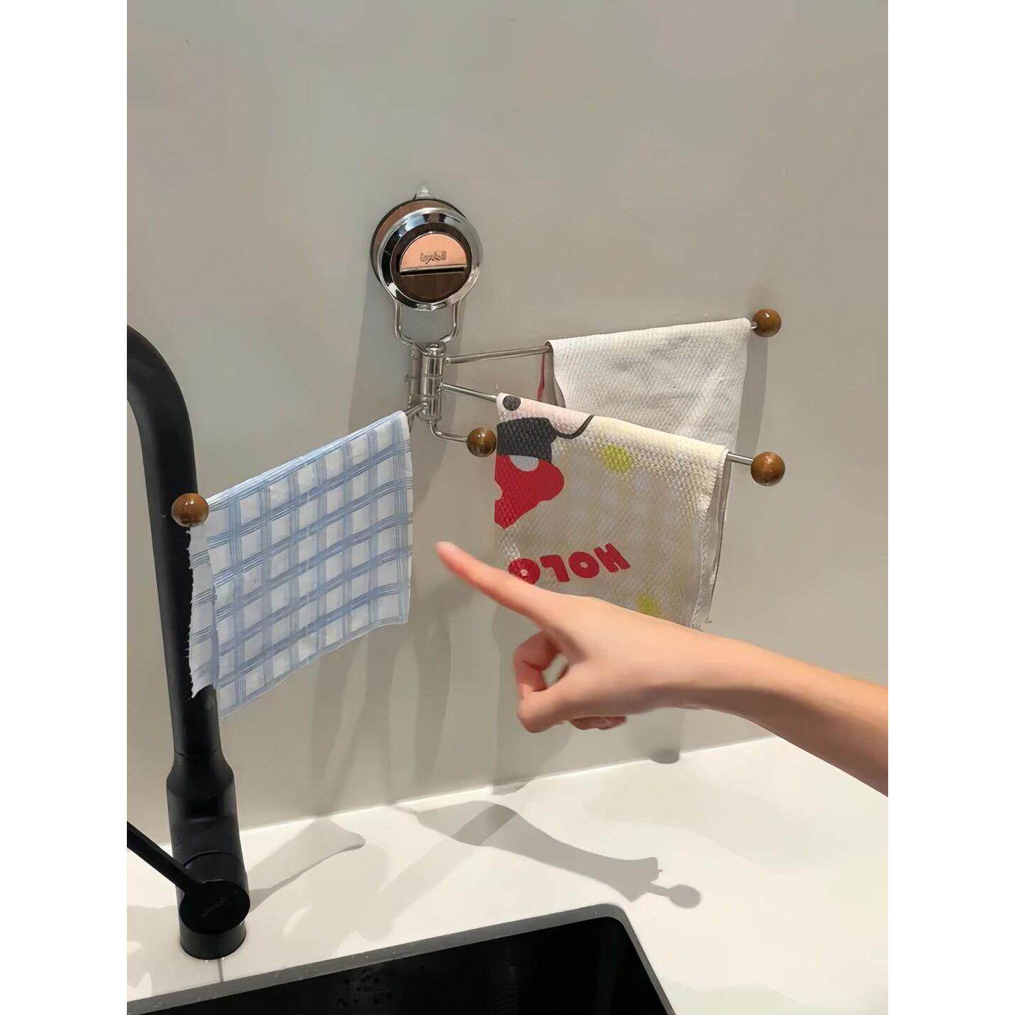 中古风吸盘抹布架厨房水槽多功能不锈钢置物架毛巾沥水架子免打孔