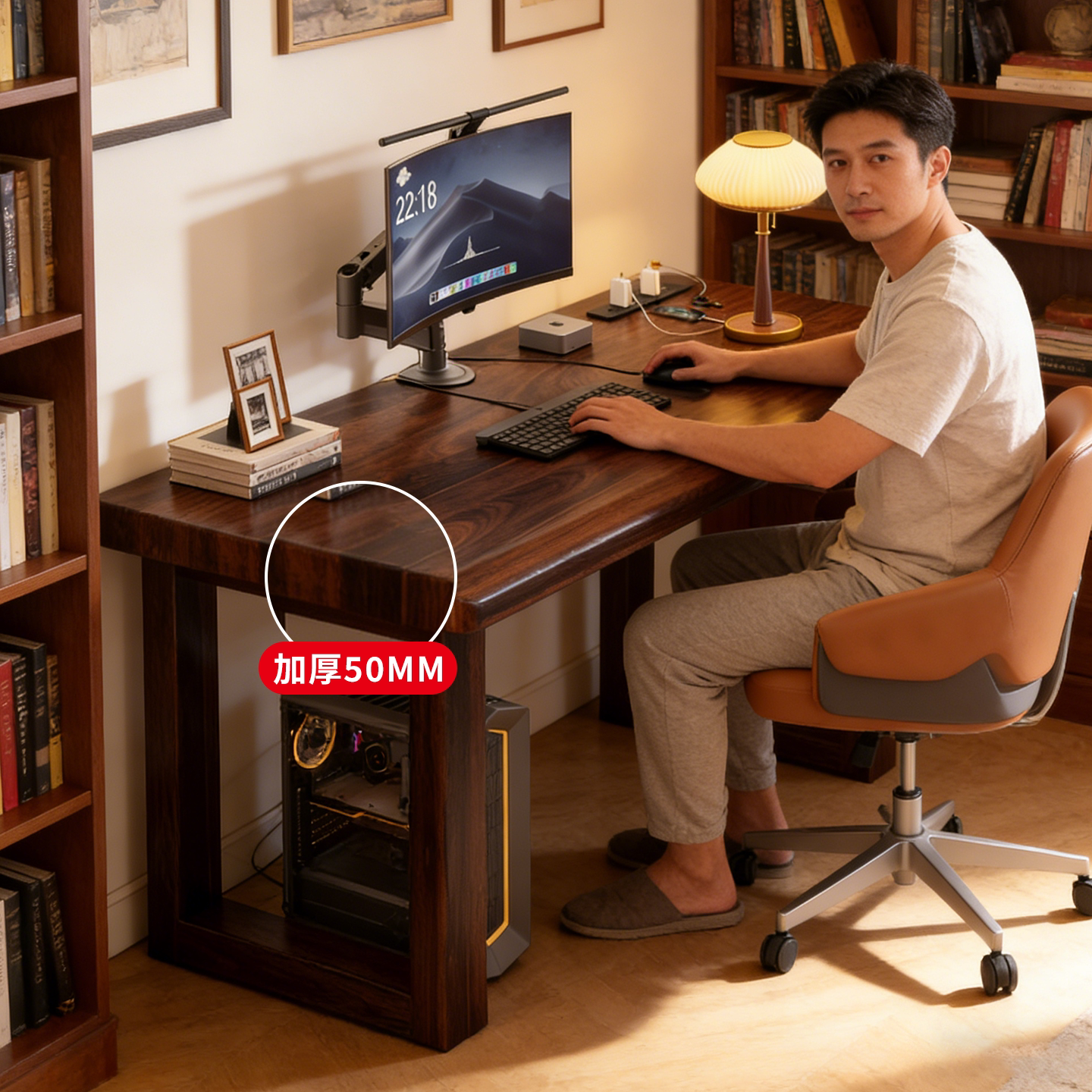 实木电脑桌木大板胡桃木学习桌办公工作台卧室家用书桌双人电竞桌