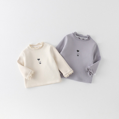 婴幼儿加绒打底衫冬新款女童半高领一体绒上衣女宝宝百搭长袖 a类