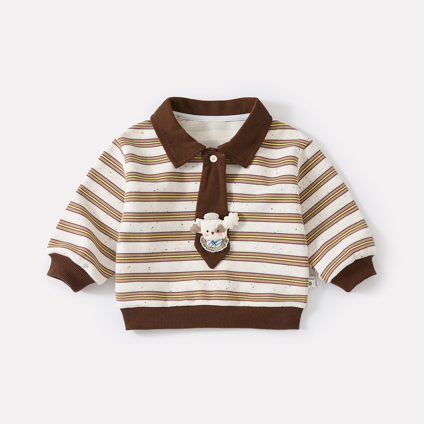 男宝宝卡通公仔领带条纹POLO衫婴幼儿秋季新款撞色领洋气卫衣