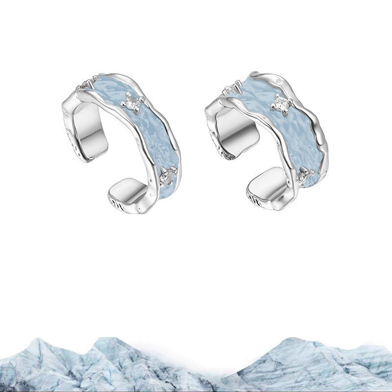 pretty ww冰川系列情侣对戒小众个性时尚女ins轻奢高级感食指戒指