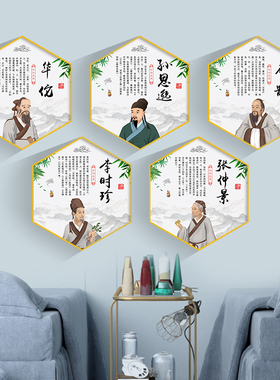 四大名医装饰画画中医望闻问切拔罐刮痧针灸宣传理疗馆药店养生挂