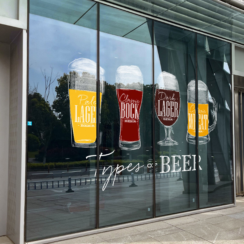 餐厅啤酒酿造精酿酒杯图案清吧酒吧装饰玻璃大尺寸橱窗静电贴纸