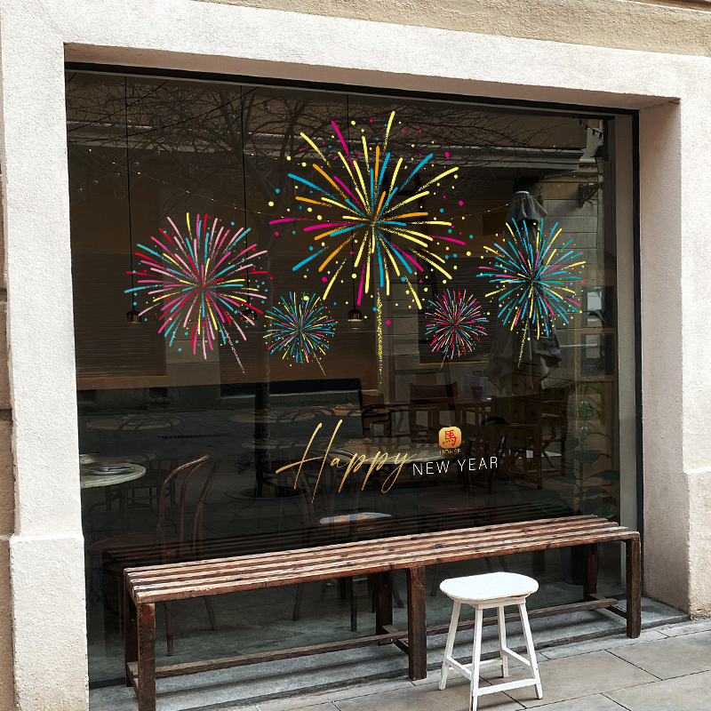 新年装饰玻璃门橱窗静电无胶贴饰