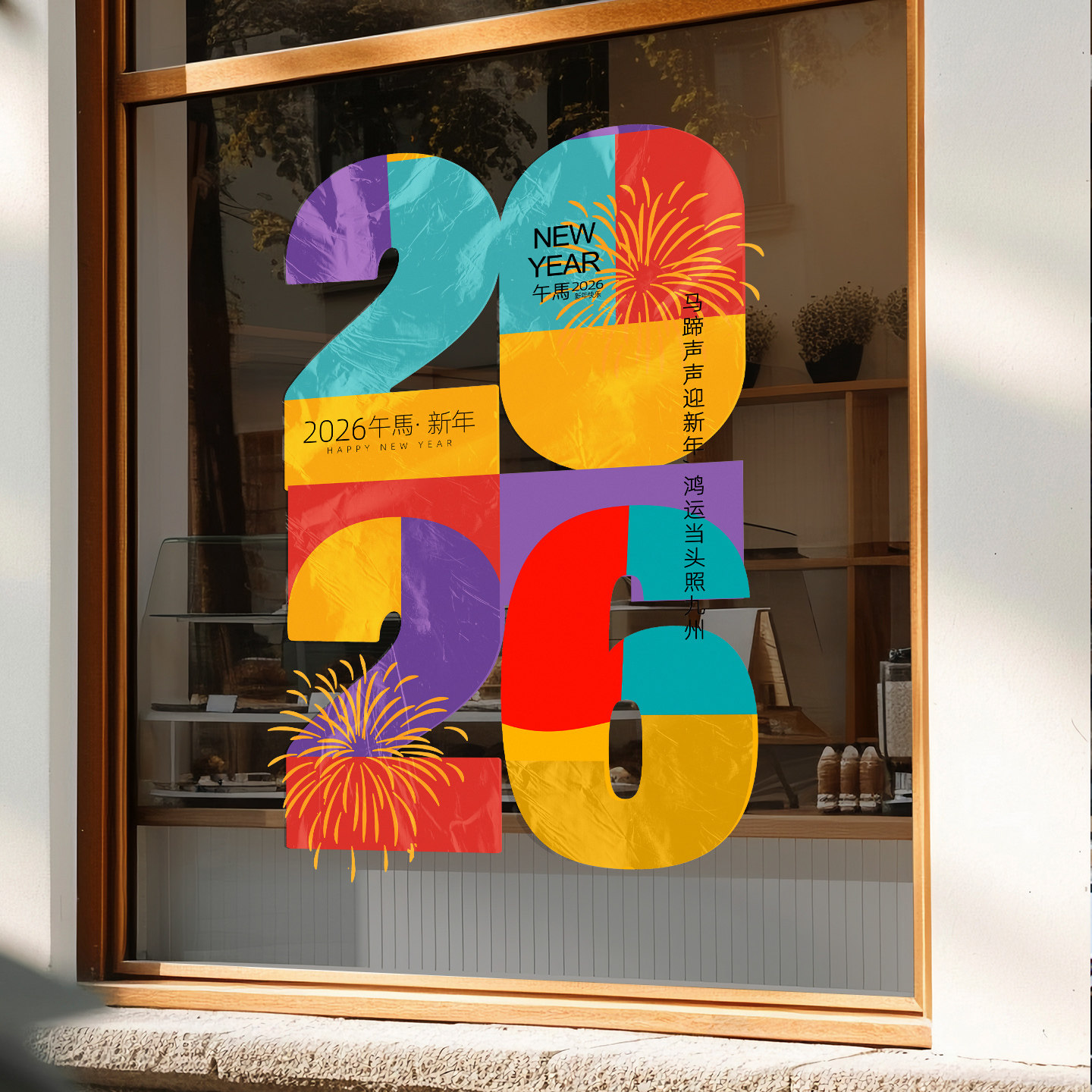 2026年创意数字年份装饰静电贴现代简约大字报双面彩色玻璃门贴,家居饰品,门贴,淘宝优惠券,粉丝福利购,淘宝优惠卷