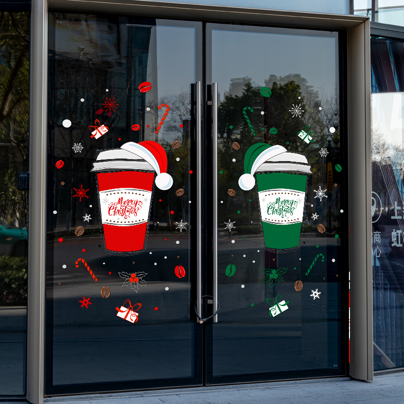 圣诞节咖啡馆装饰玻璃门窗静电贴