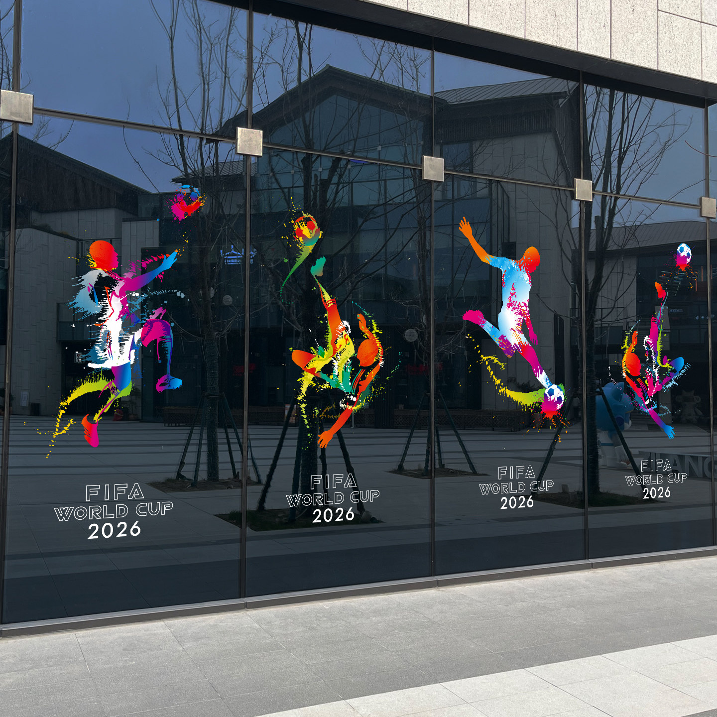 2026世界杯FIFA装饰玻璃幕墙橱窗静电无胶贴纸环保无痕彩票店足球