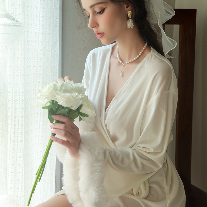bride新娘晨袍女士长款羽