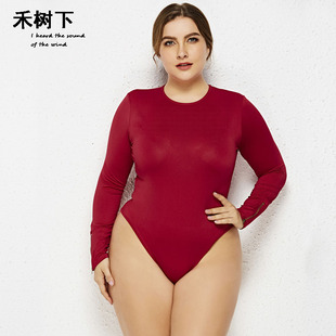欧美大码连体衣打底衫纯色基础款Sexy large size jumpsuit 4-6XL