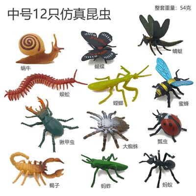 新款12只昆虫模型软胶实心仿真儿童认知玩具蜜蜂蜘蛛蛇小动物
