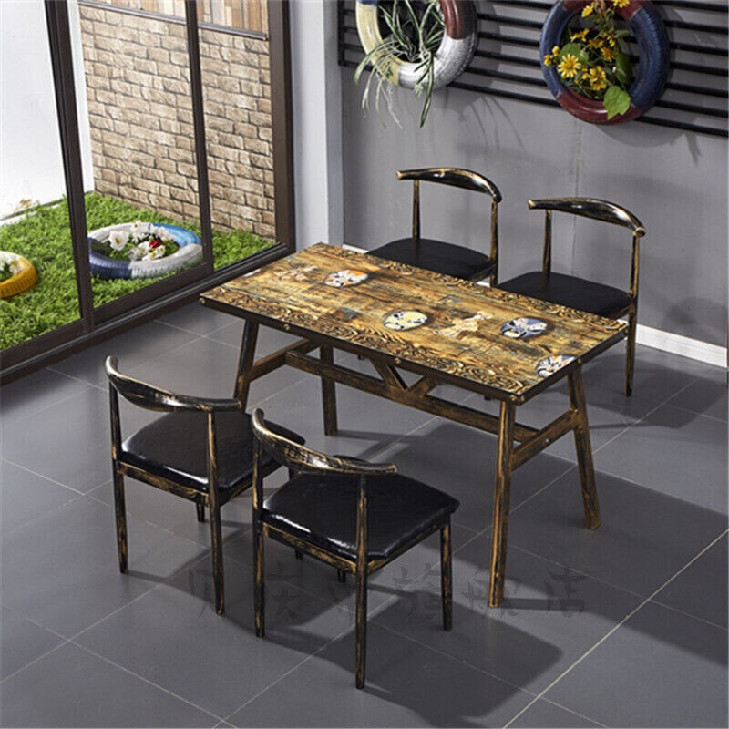 兰亭氿肆快餐桌椅组合复古主题咖啡厅餐厅桌子甜品小吃烧烤饭店奶