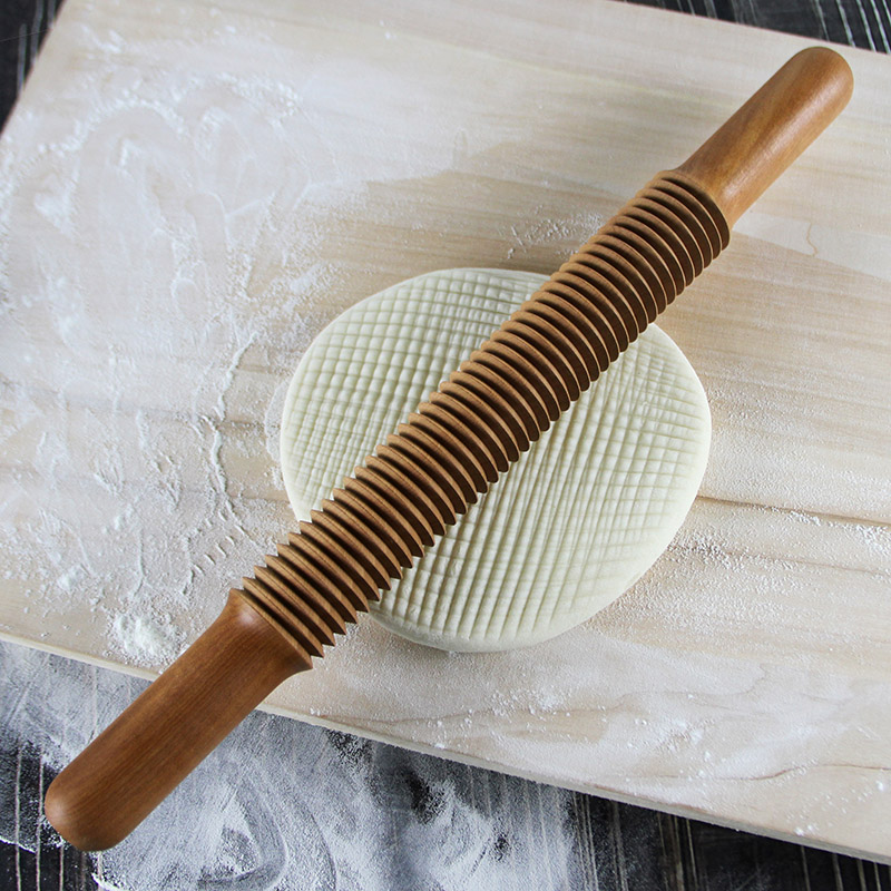 烧饼专用螺纹无漆环保花边擀面杖