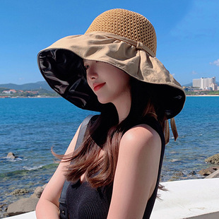 日本黑胶渔夫帽防晒帽子女款 2024新款 夏太阳帽遮阳防紫外线草帽